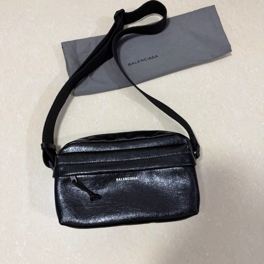 Balenciaga Explorer Camera Bag, Crackled Lambskin in Dark Grey