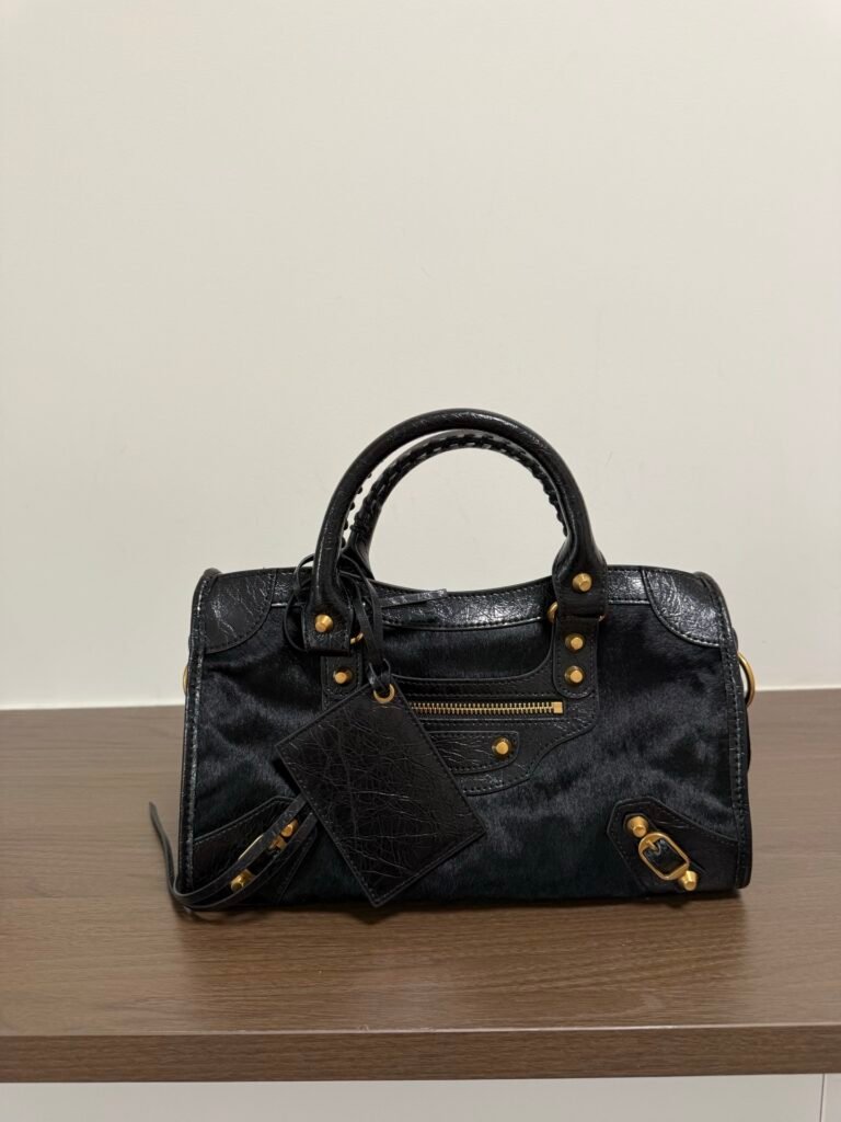 Balenciaga Horsehair Moto Bag, Medium in Black