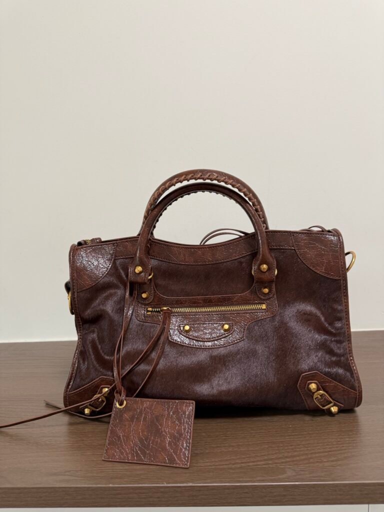 Balenciaga Le City Large Bag, Horsehair and Waxed Leather in Black