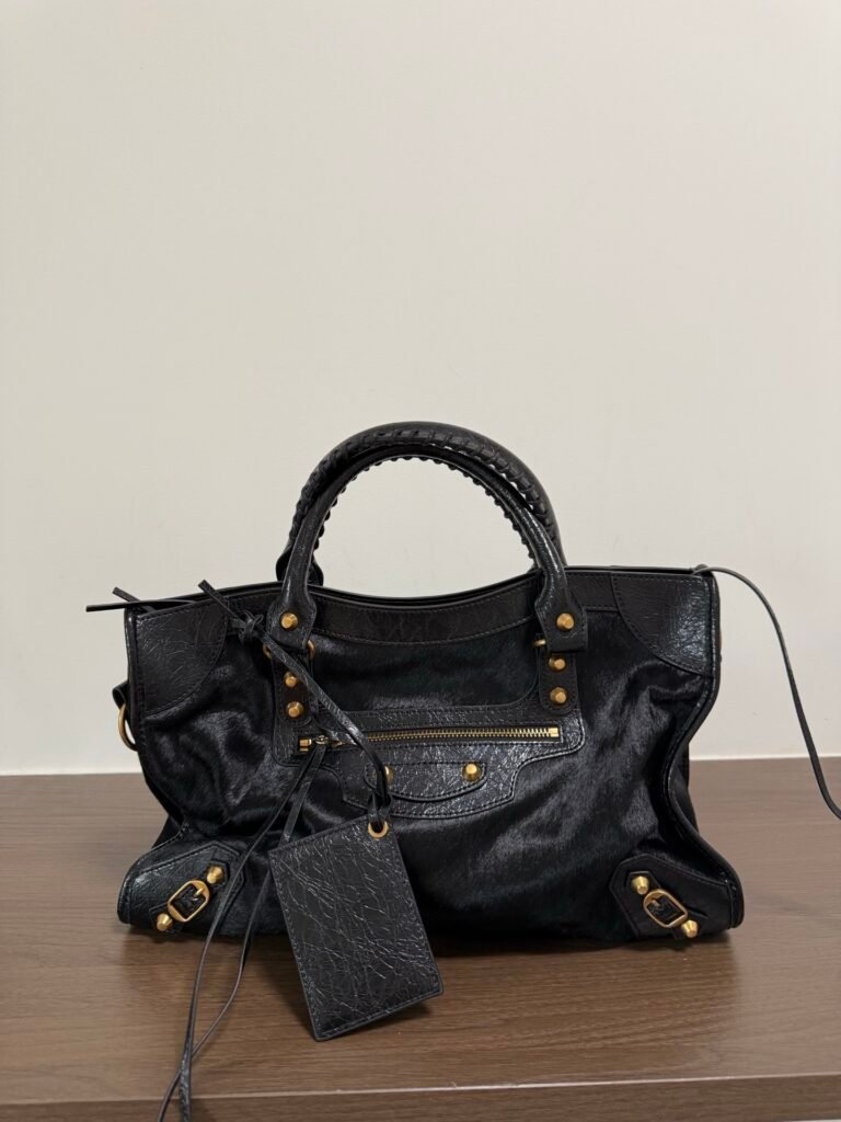 Balenciaga Le City Large Moto Bag, Horsehair and Waxed Leather in Coffee Brown
