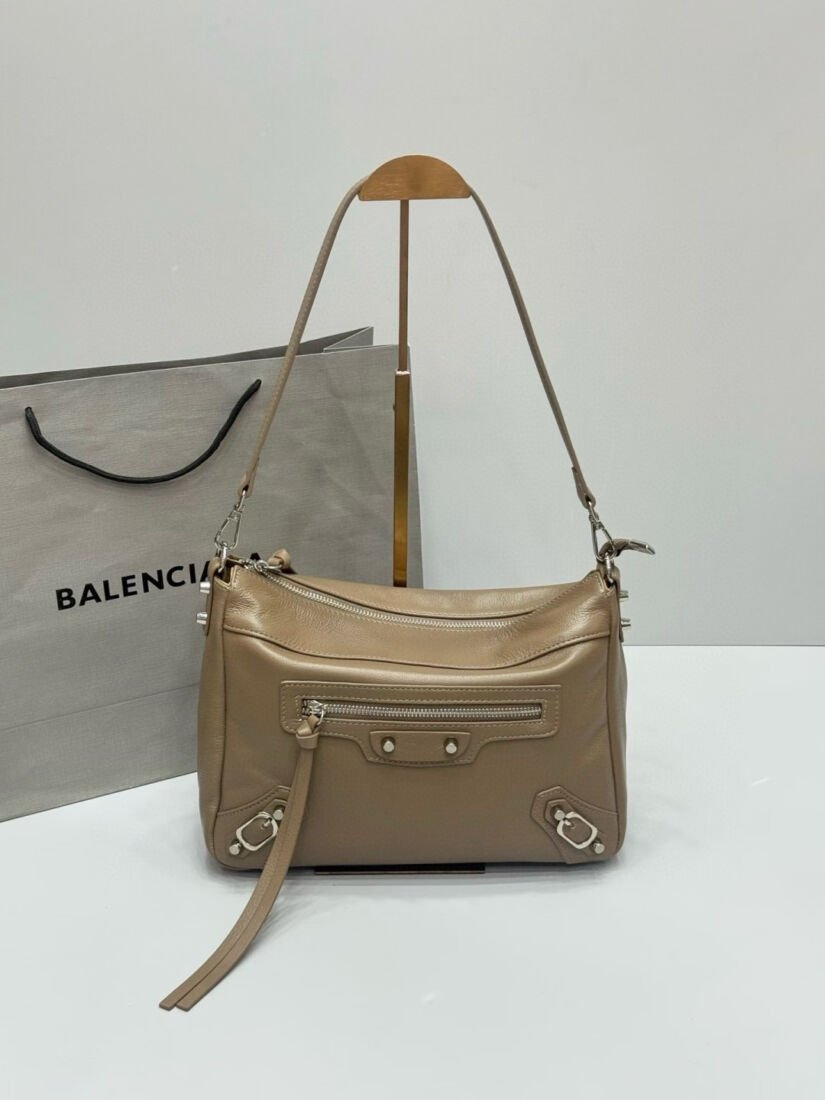 Balenciaga Le City Large Shoulder Bag, Taupe Storico Lambskin in Taupe