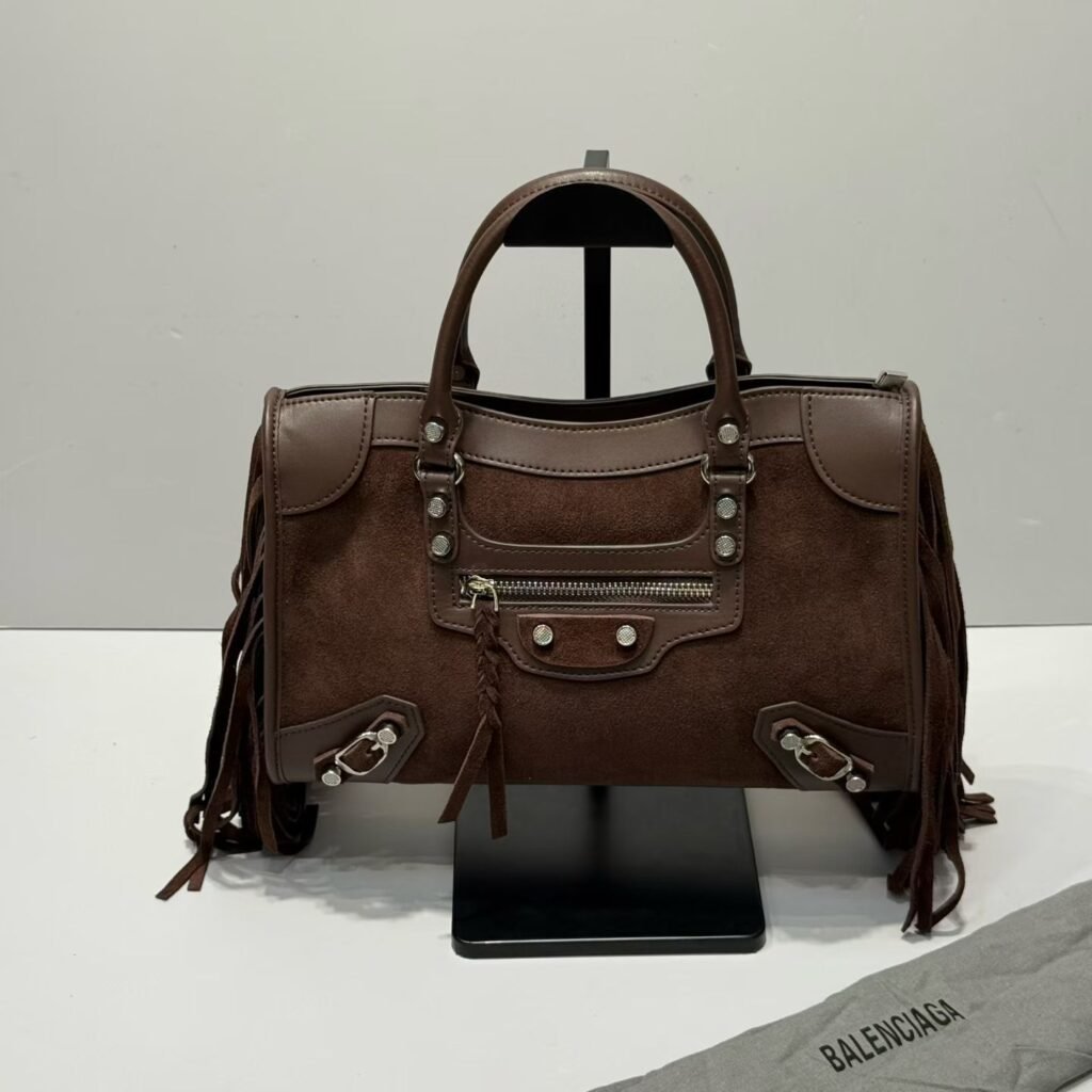 Balenciaga Le City Moto Bag, Suede in Dark Brown