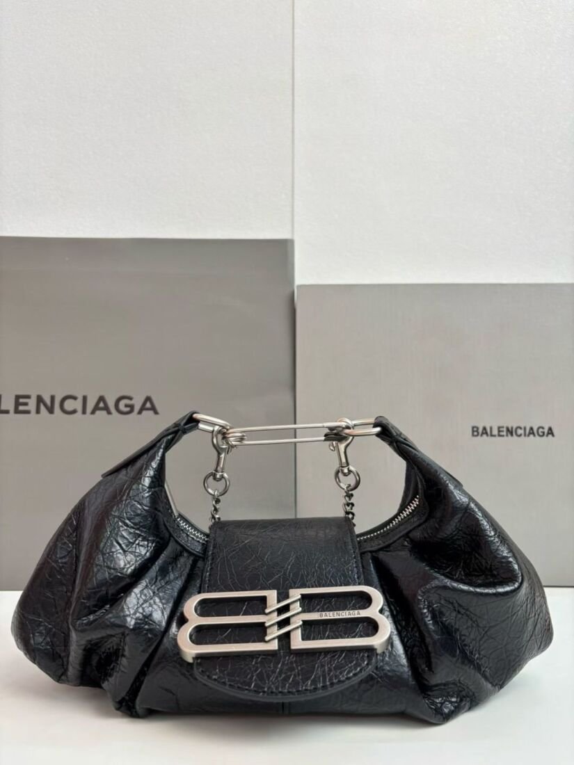 Balenciaga Pamela Small Shoulder Bag, Lambskin, Black in Black