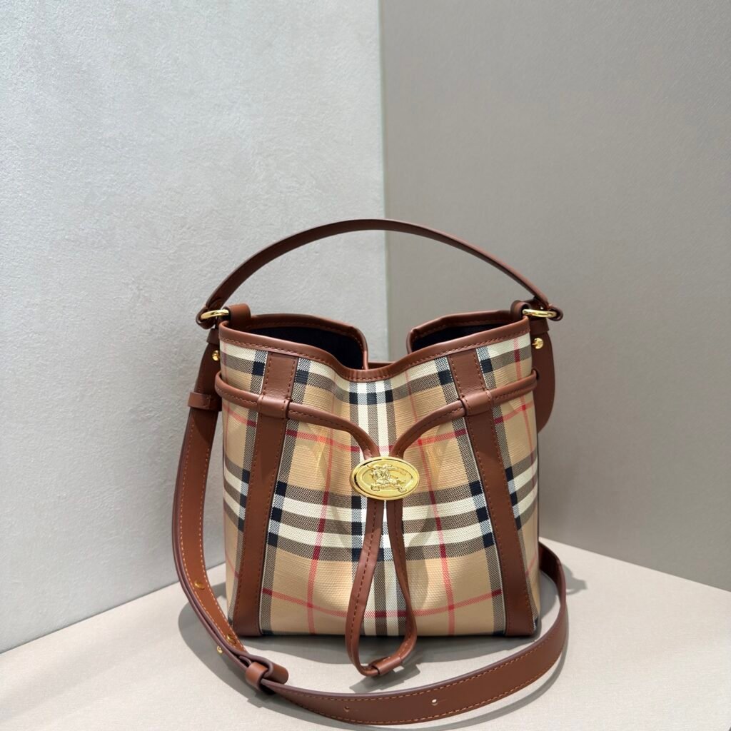 Burberry Mini Bucket Bag 8441, Coated Canvas in Beige Check