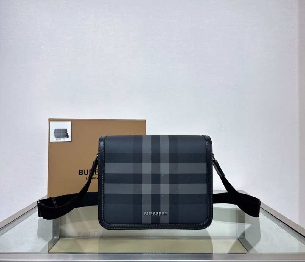 Burberry Structured Check Messenger Bag in Dark Brown