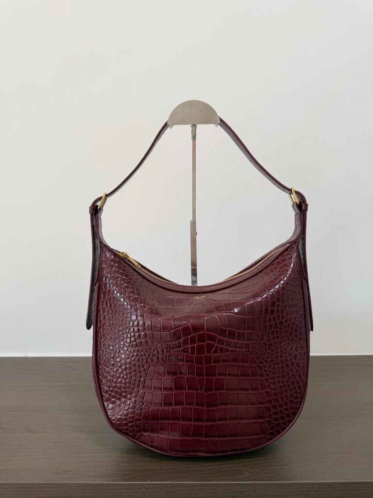 Celine Croc-Embossed Hobo Bag, Dark Brown in Dark Brown