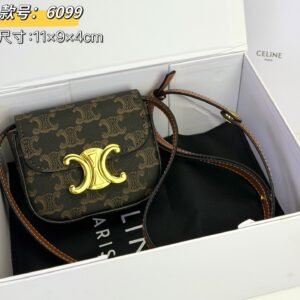 Celine Micro Triomphe Box Bag, Glossy Leather in Monogram brown