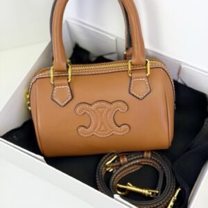 Celine Mini Boston Bag with Embroidered Triomphe in Tan