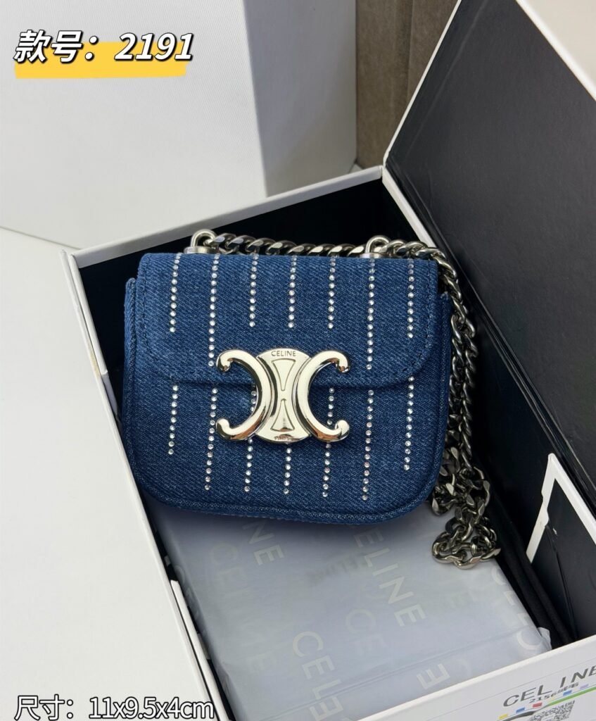 Celine Mini Chain Bag, Suede with Triomphe Snap in Dark Grey