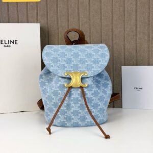 Celine Triomphe Mini Drawstring Backpack in Light blue