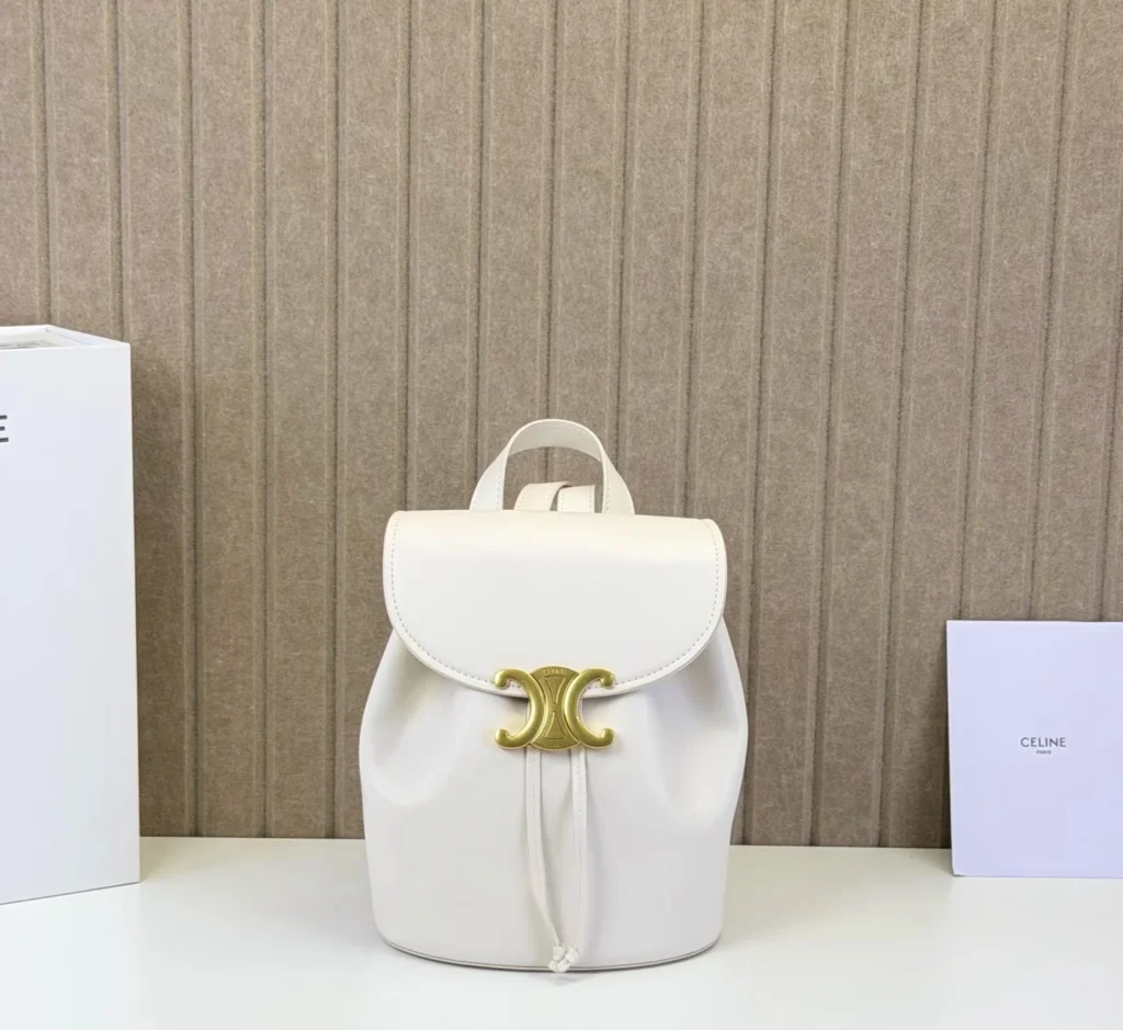 celine triomphe mini drawstring backpack white mini, view 01