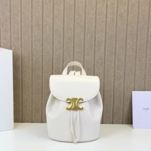 Celine Triomphe Mini Drawstring Backpack in White