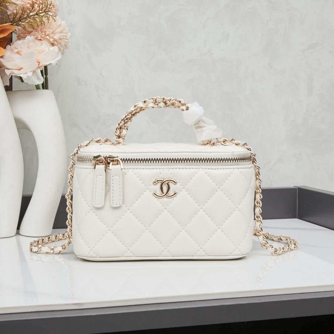 Chanel 24S Crystal-Handle Mini Box Bag 2878 in Taupe