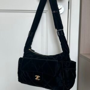 Chanel 25N Satin Hobo Ski Bag, Black