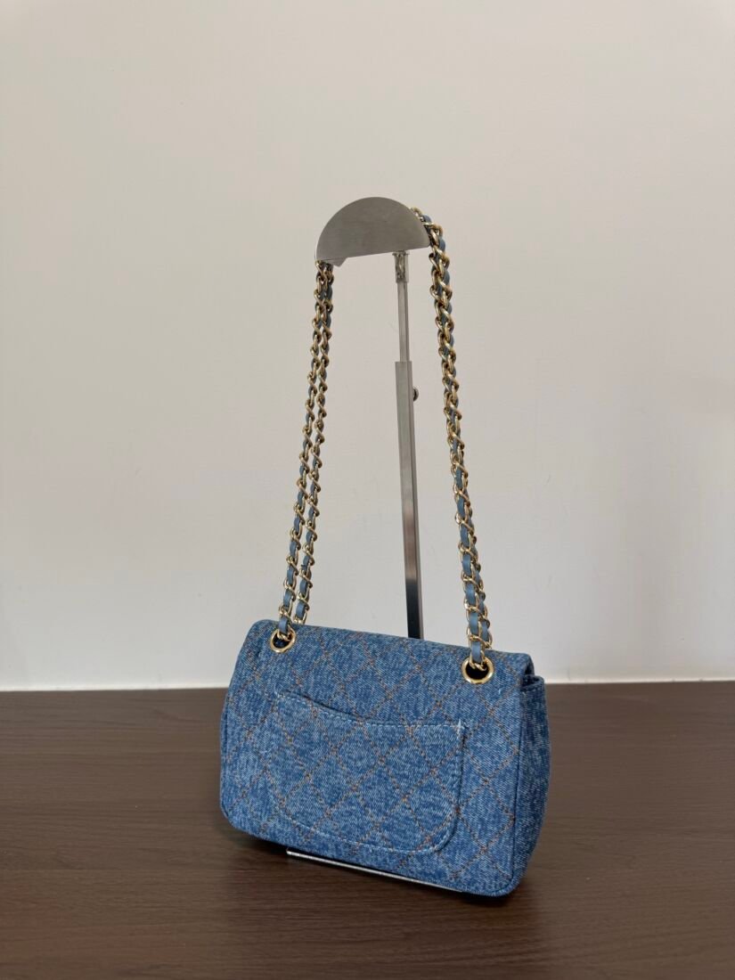 Chanel 26B Mini Flap Bag, Gold-Thread Denim in Denim, view 3