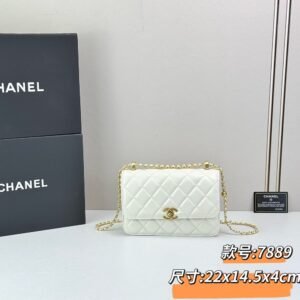 Chanel Double Gold Ball Wallet on Chain, Large, Quilted Leather