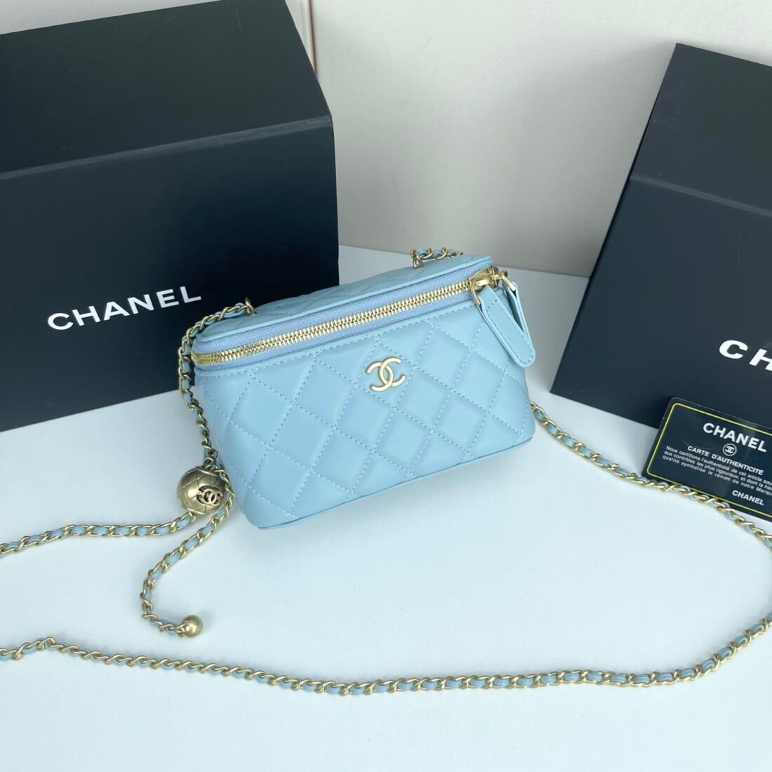 Chanel Quilted Mini Vanity Case with Chain in Dark Black, view 3