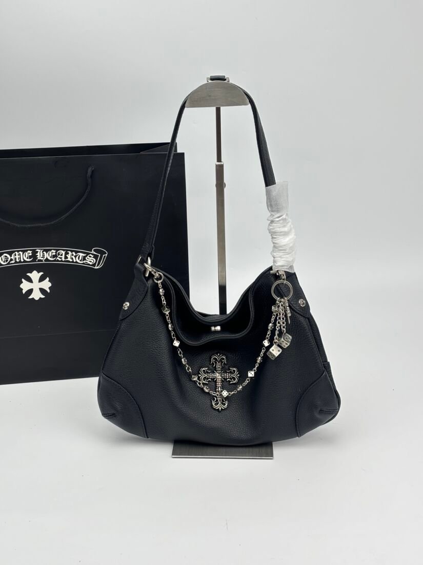 Chrome Hearts Black Chain Hobo Bag, 30 cm in Black