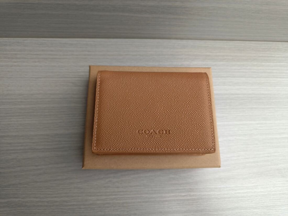 Coach 605 Compact Slim Wallet, Calfskin in Beige