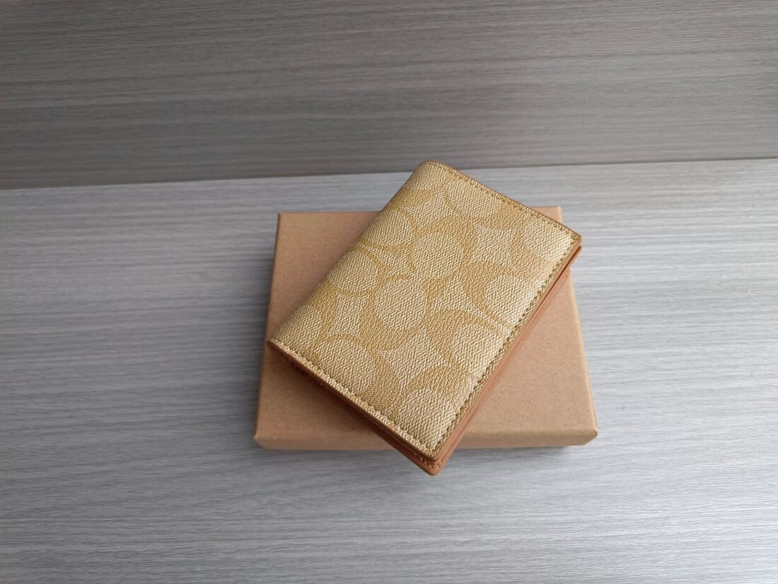 Coach 605 Compact Slim Wallet, Calfskin in Camel
