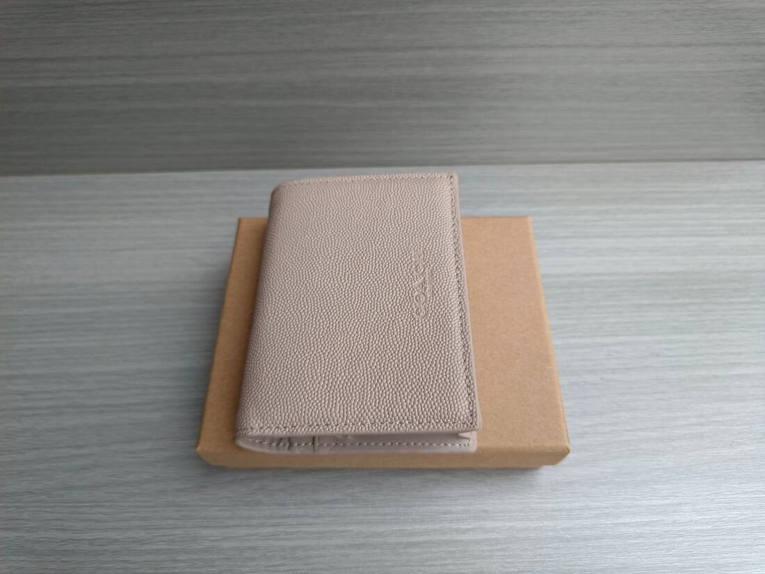 Coach 605 Compact Slim Wallet, Calfskin in Light Grey, view 3
