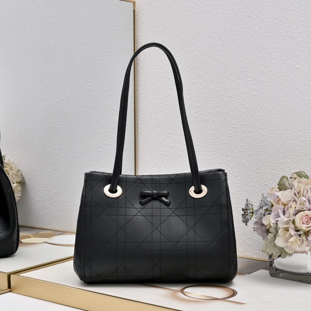 Dior Bow Tote Bag, Small, Oblique Fabric, No. 2414 in Dark Grey