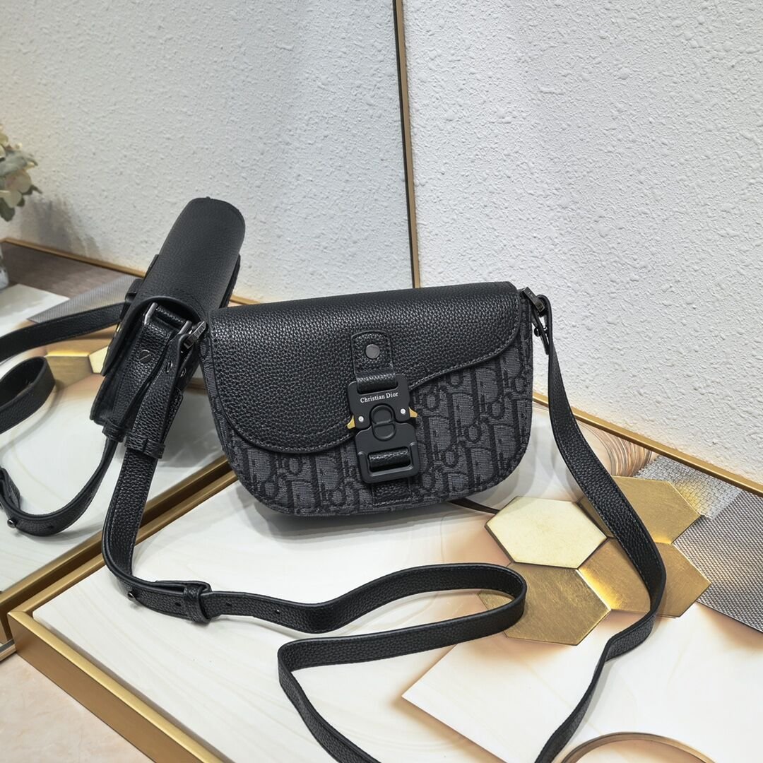 Dior Saddle Pouch with Strap, Dark Grey Oblique in Dark Grey