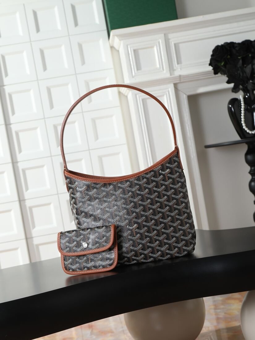 Goyard Mini Hobo Bag, Coated Canvas in Light Grey