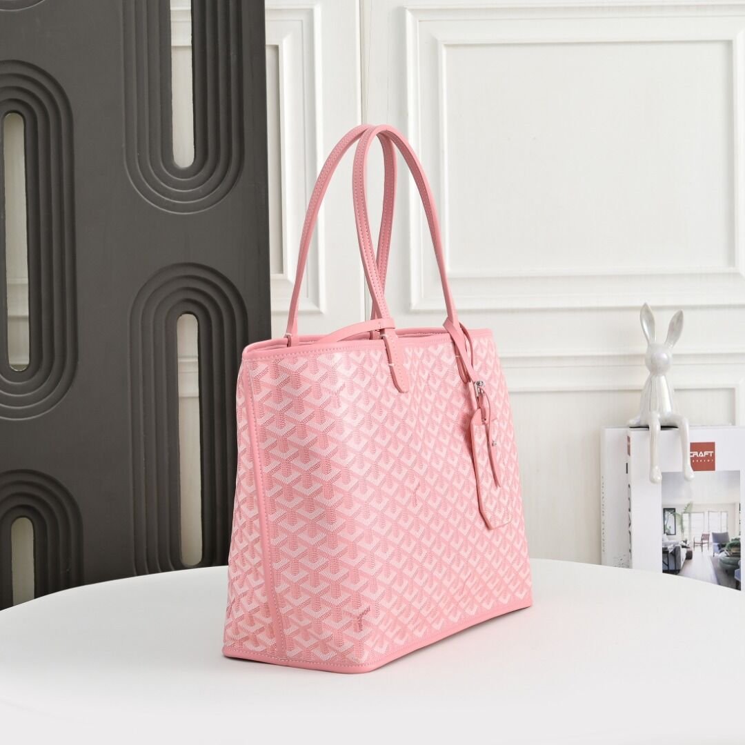 Goyard Reversible Medium Tote, Coated Canvas in Pink, view 3