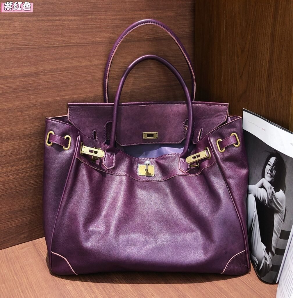 Hermès Firkin Berlin Tote Bag, Water-Dyed Leather, Plum in Plum