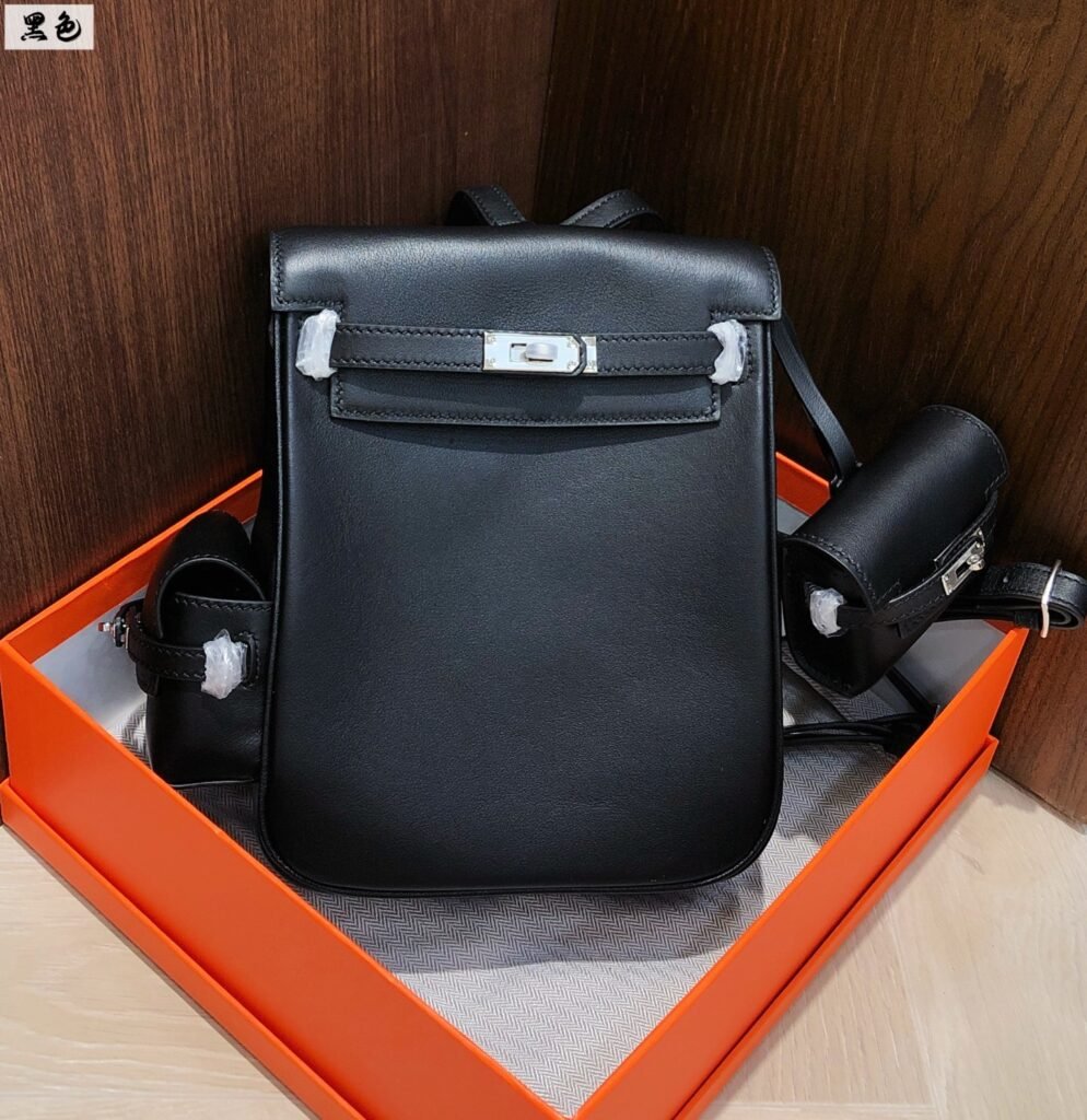 Hermès Kelly Ado Backpack, Swift Leather, Black in Black