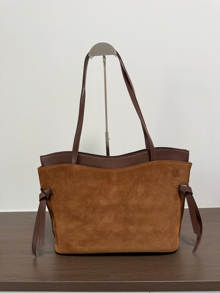 Loewe Tassel Suede Tote, Compact in Brown