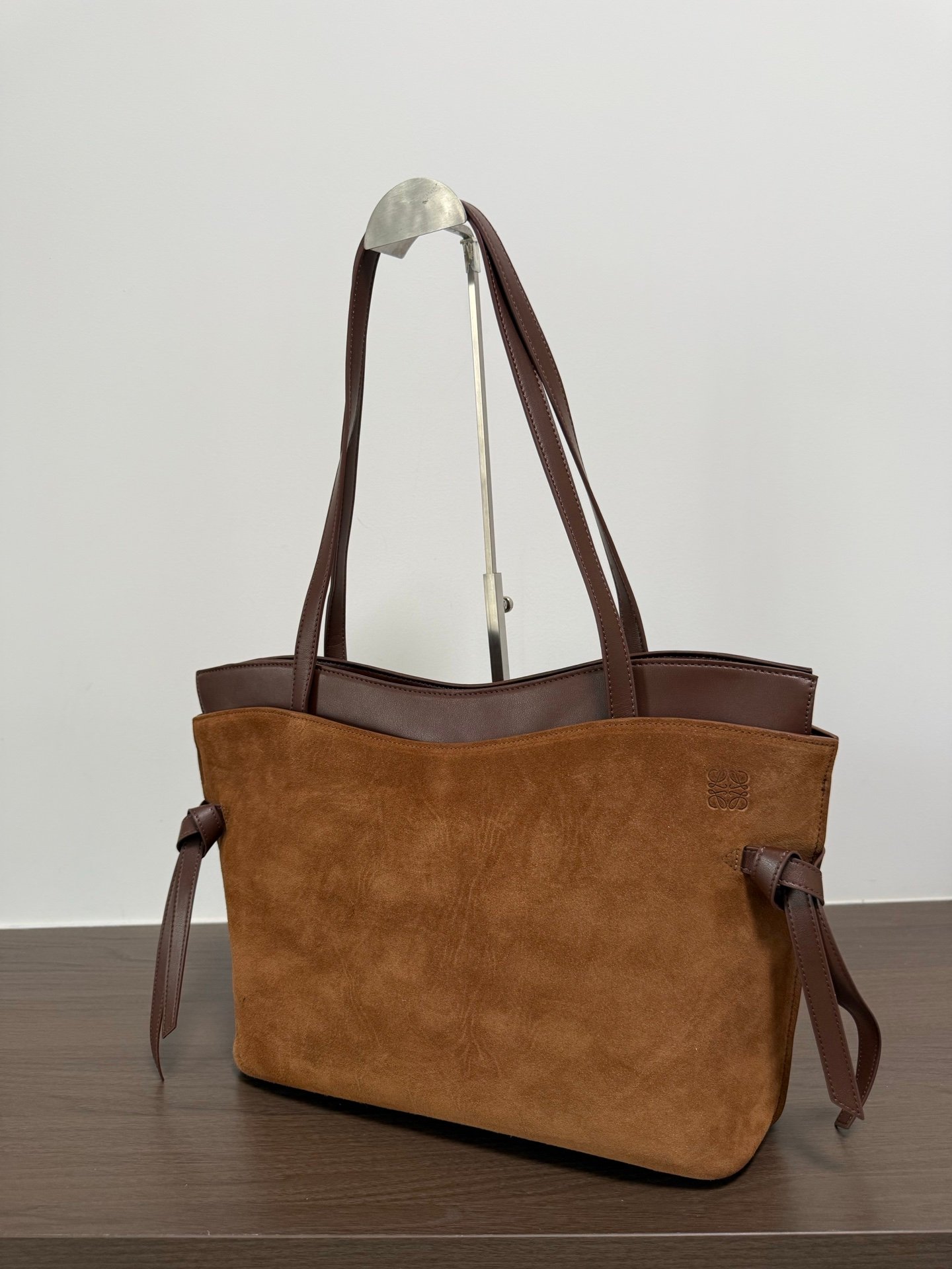 Loewe Tassel Suede Tote, Compact in Brown, view 2