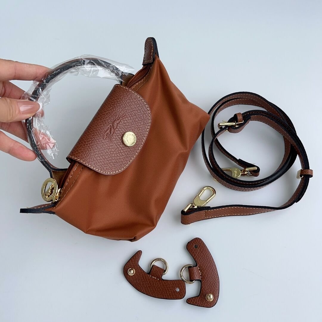 Longchamp Mini Dumpling Bag, Cognac Nylon in Cognac, view 3