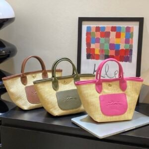 Longchamp Woven Straw Top Handle Bag in Natural