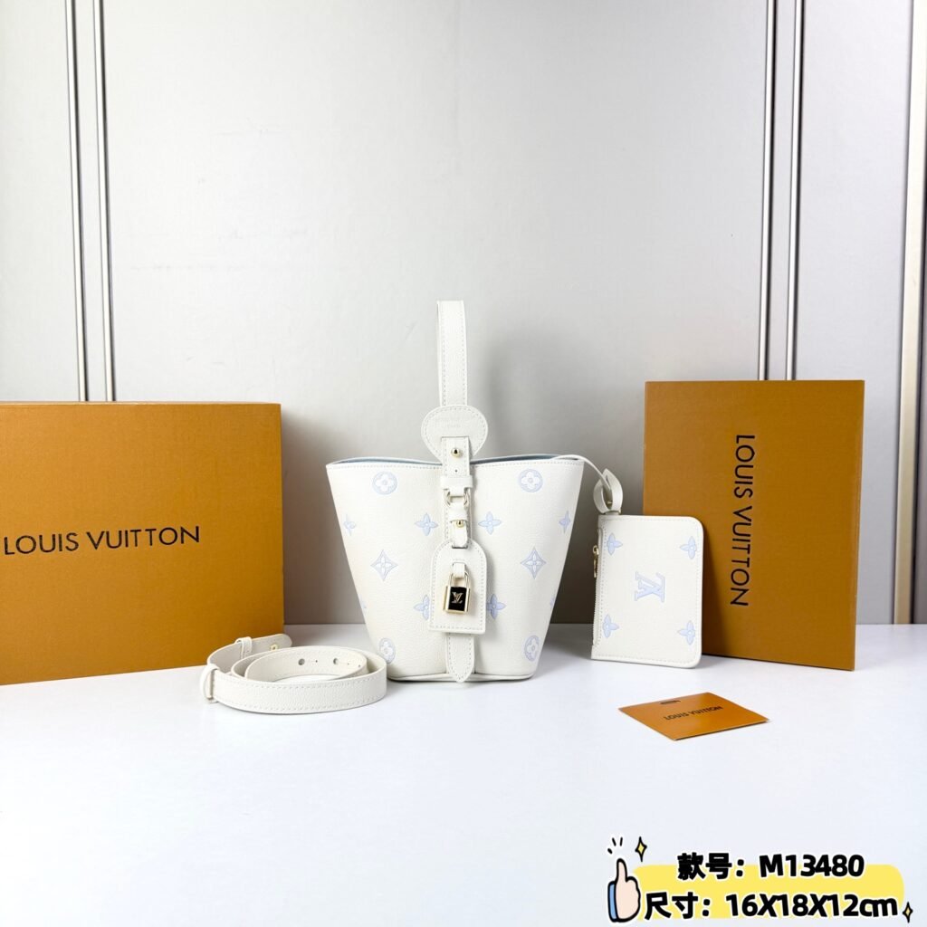 Louis Vuitton All In BB Bucket Bag, Embossed Leather in Light Grey