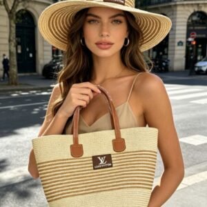 Louis Vuitton Straw Beach Bag and Hat Set, Natural