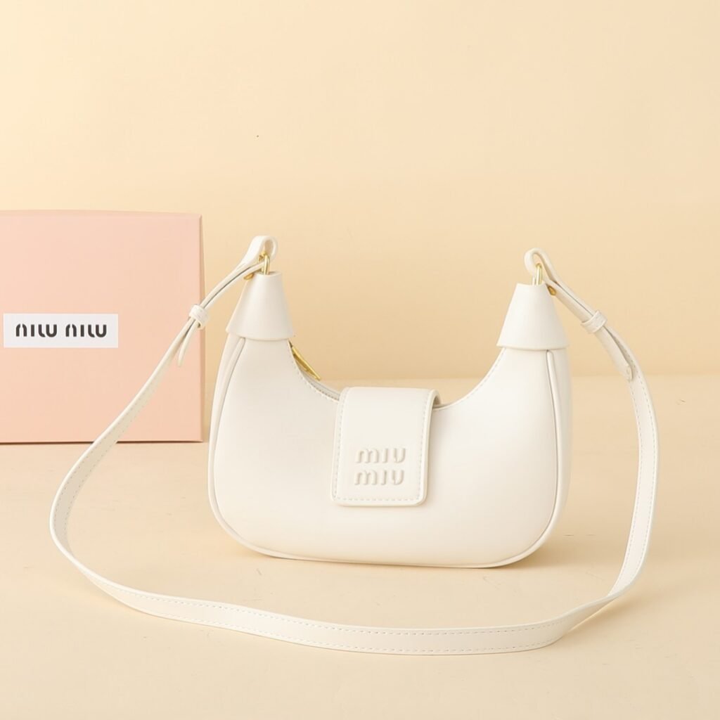 Miu Miu Ava Underarm Bag, Leather, Cream in Cream
