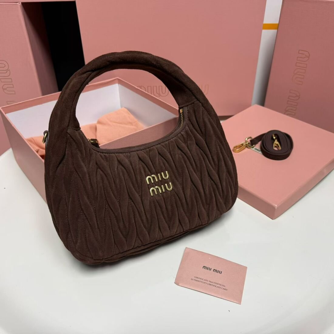 Miu Miu Wander Matelassé Hobo Bag 25 cm, Lambskin in Dark Brown