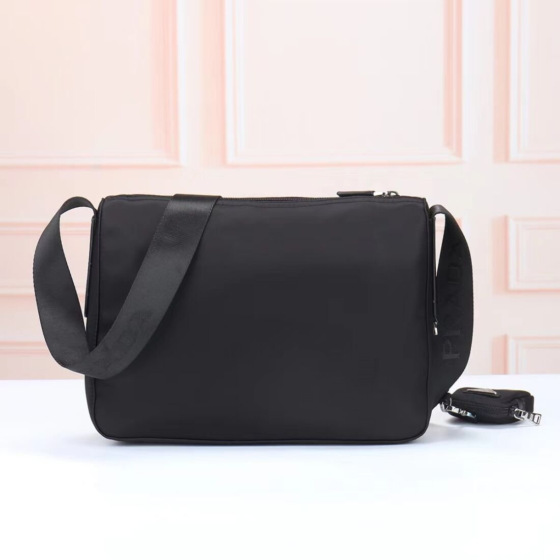Prada 0421 Fabric Shoulder Bag with Pouch in Black, view 3