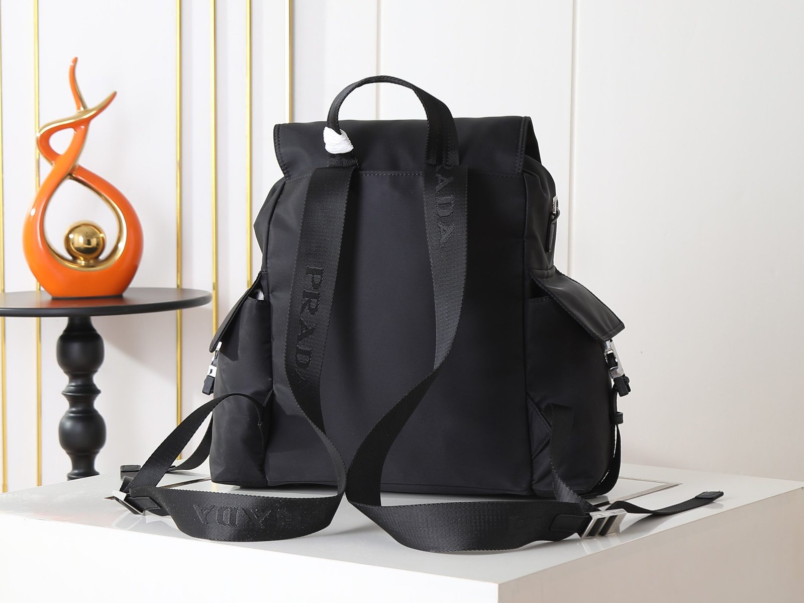 Prada Explore Flap Backpack, Re-Nylon, 38 cm in Dark Grey, view 3