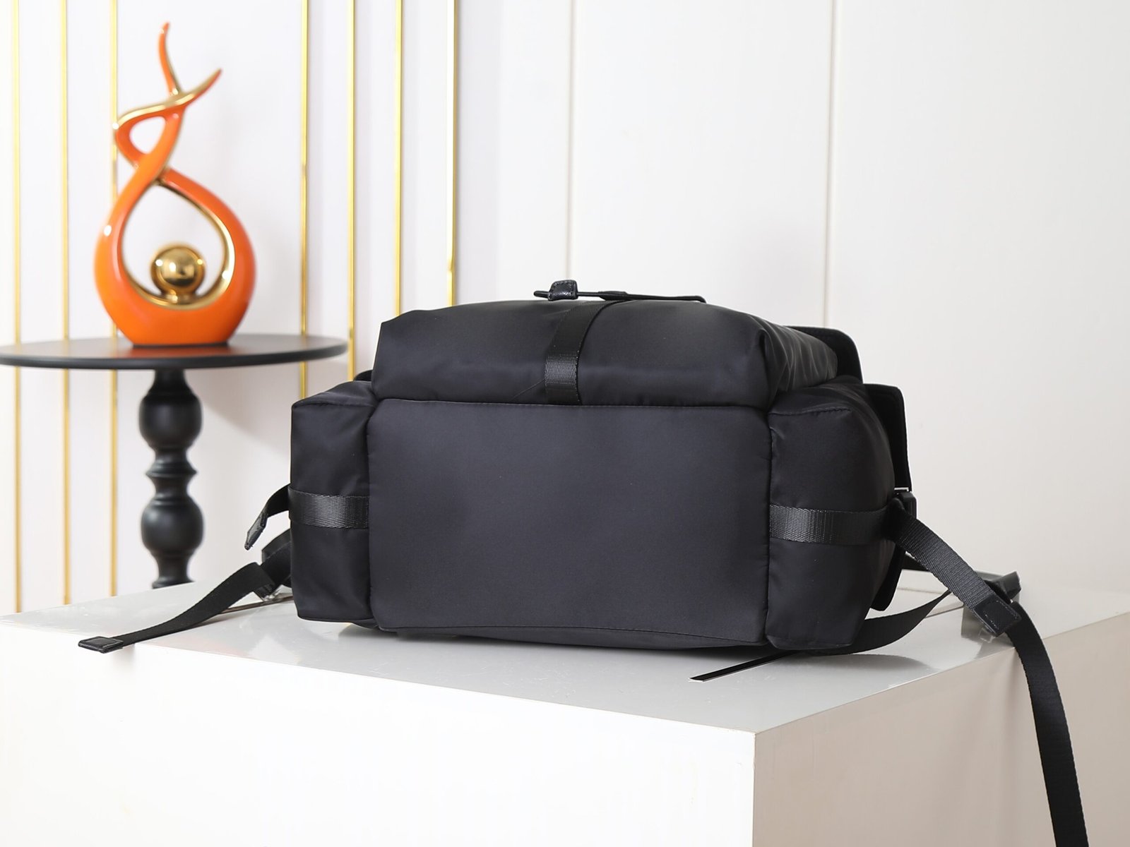Prada Explore Flap Backpack, Re-Nylon, 38 cm in Dark Grey, view 4