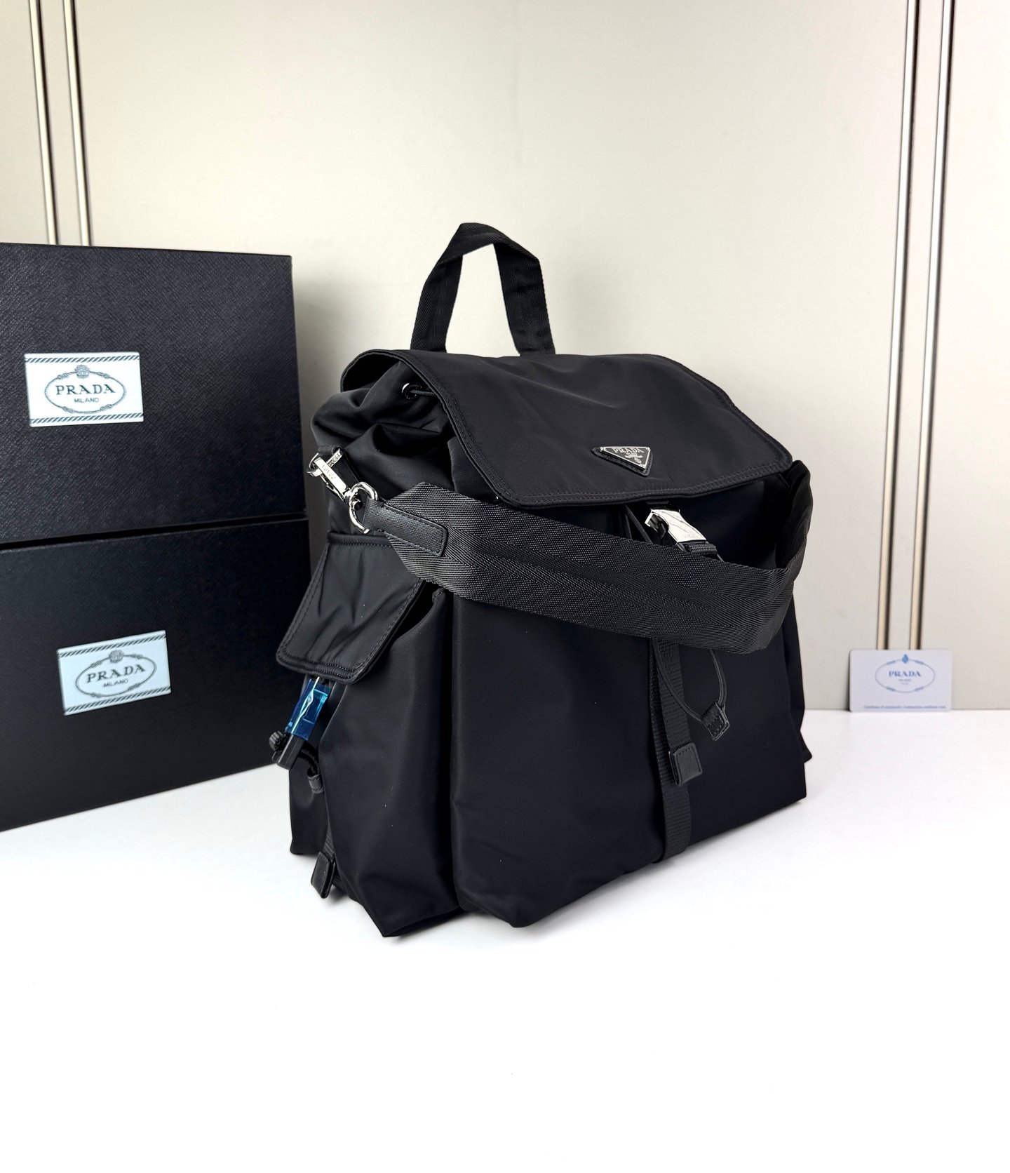 Prada Explore Nylon Backpack, 39 cm in Black, view 2