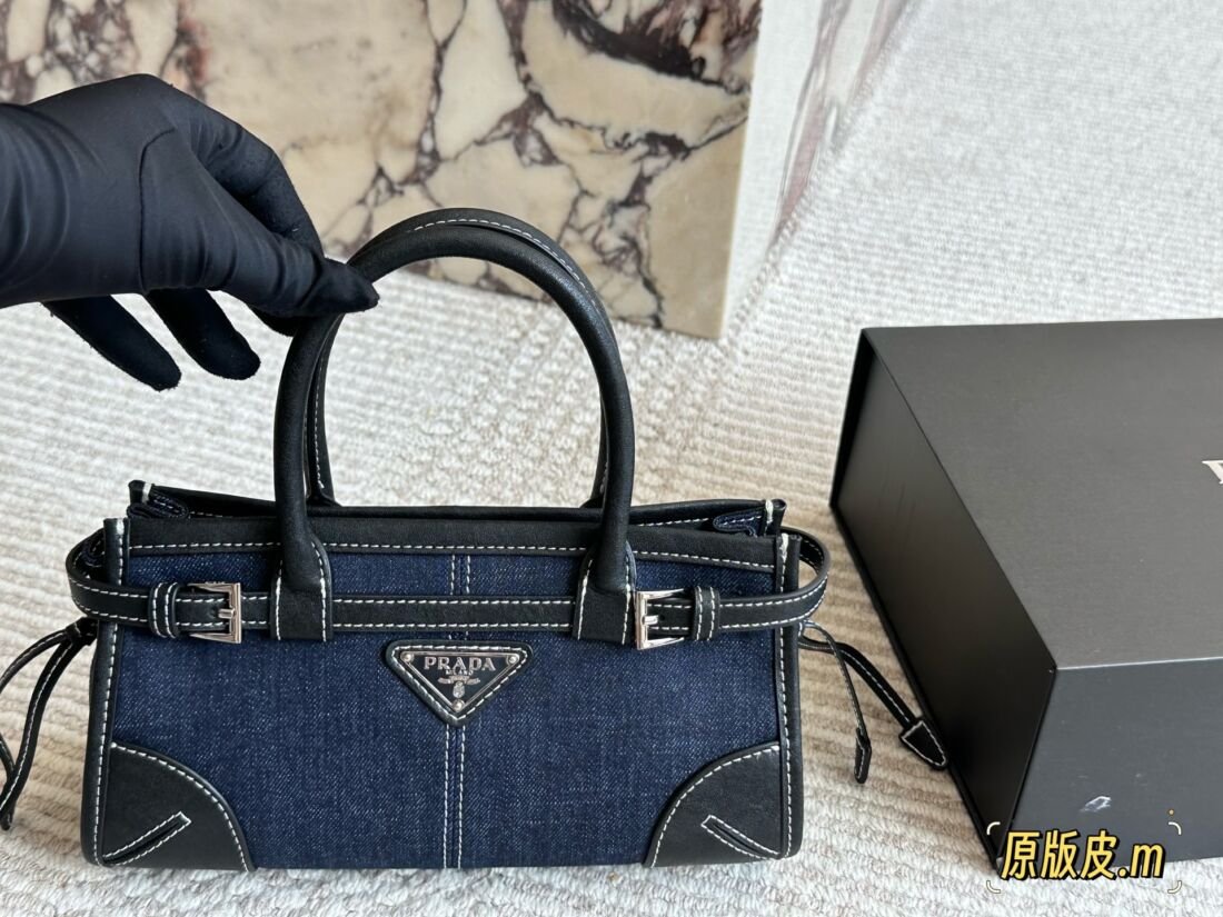 Prada Soft Lux Waxed Leather Top Handle Bag in Dark Grey