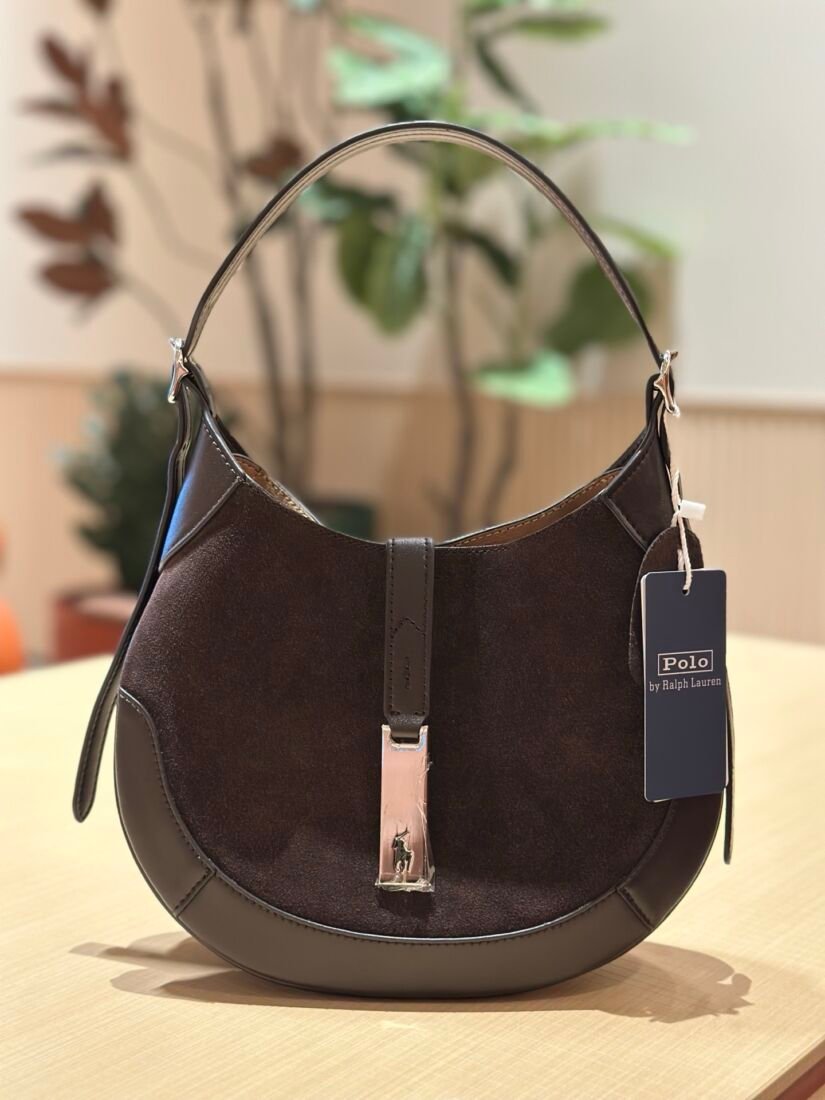 Ralph Lauren Small Suede Two-Tone Bag, Coffee in Coffee Brown
