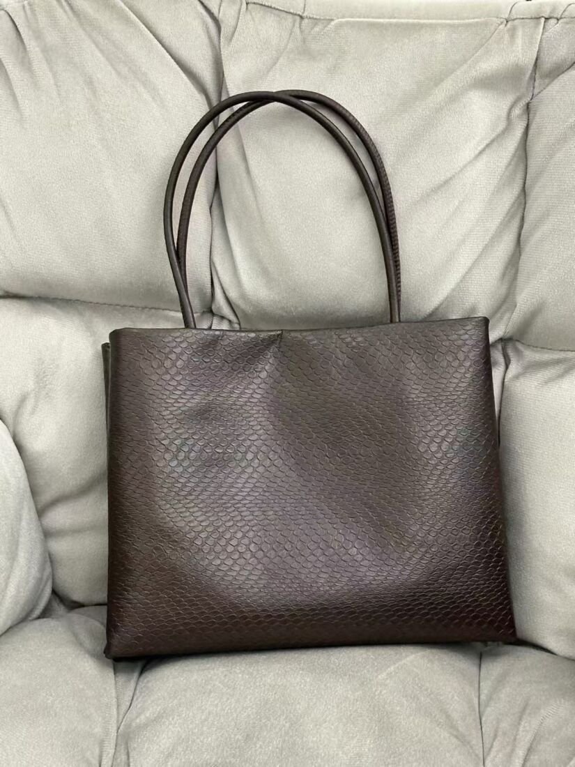 The Row Cecily Accordion Bag, Large, Snake-Embossed in Brown