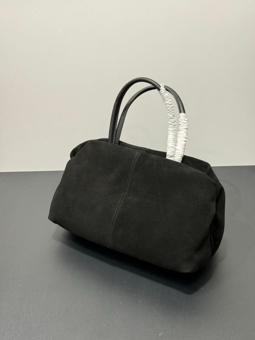 The Row Marc Small Suede Tote, Black in Black, view 3
