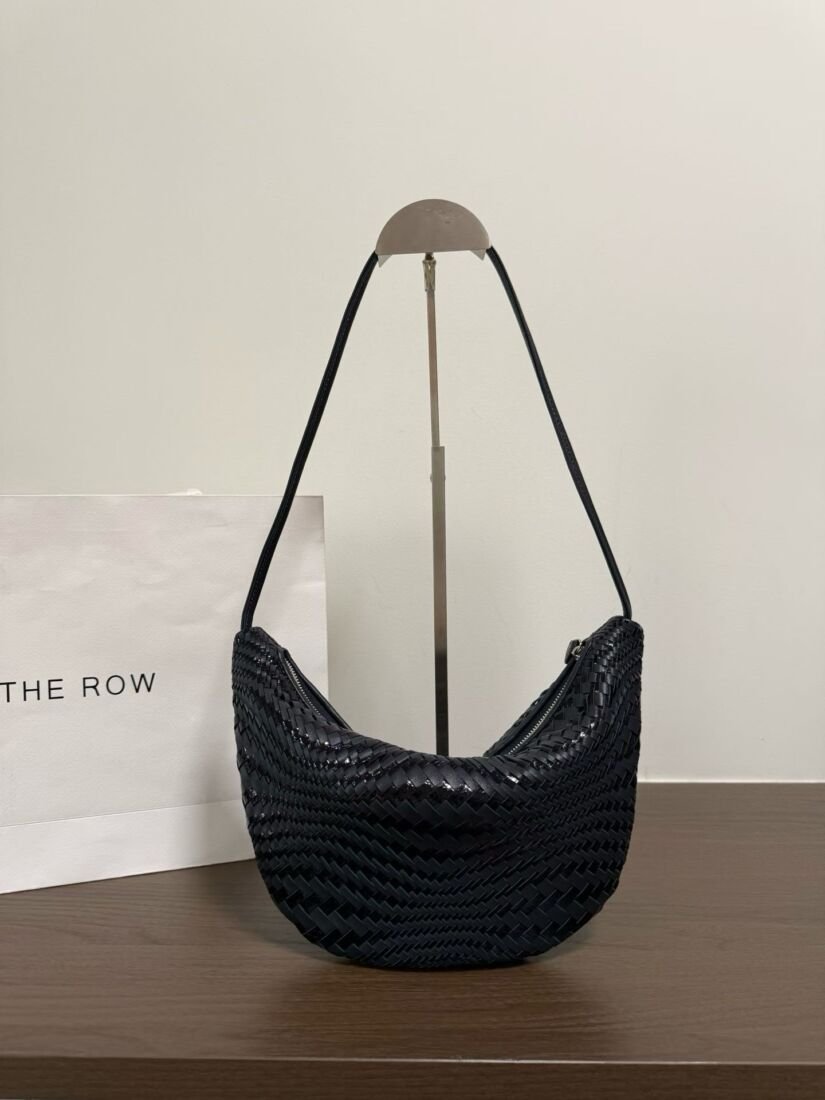 The Row Small Izzy Moon Bag, Woven Python Effect in Ash