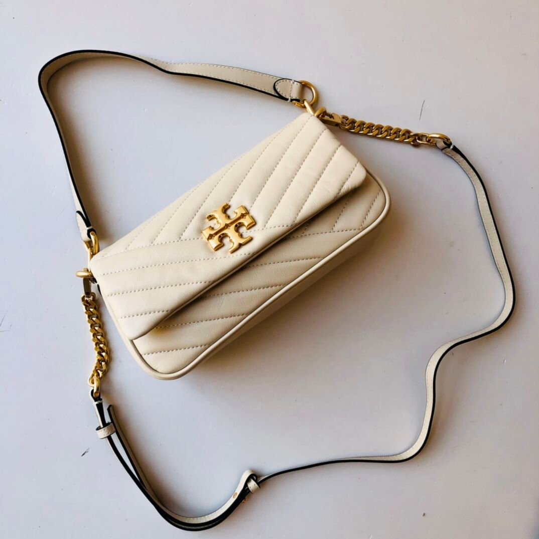 Tory Burch Kira Herringbone Quilted Shoulder Bag, Style 941 in Taupe
